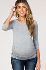 PinkBlush Heather Grey Basic Ruched Fitted Maternity Top