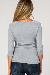 PinkBlush Heather Grey Basic Ruched Fitted Maternity Top