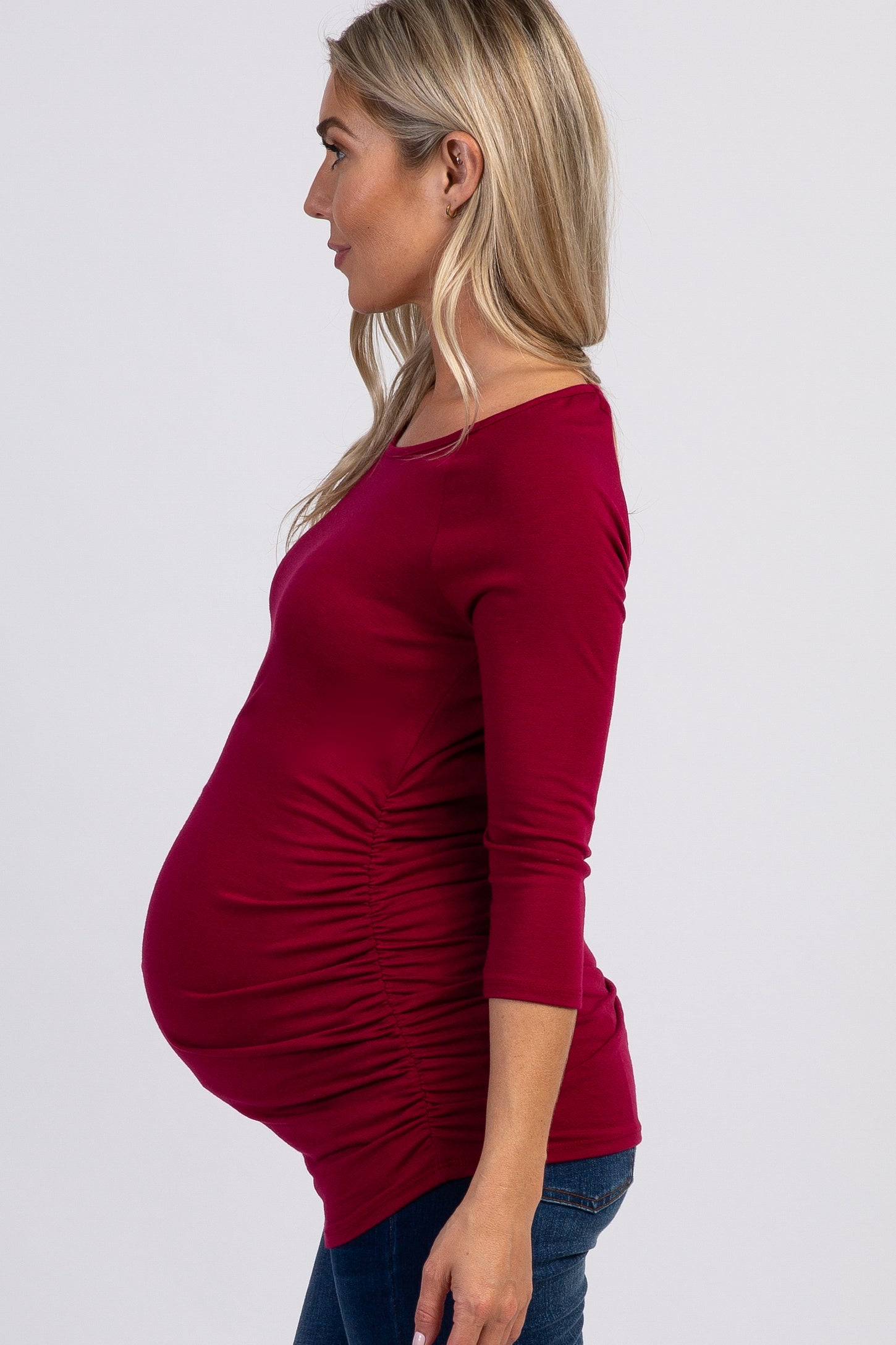 PinkBlush Burgundy Basic Ruched Fitted Maternity Top