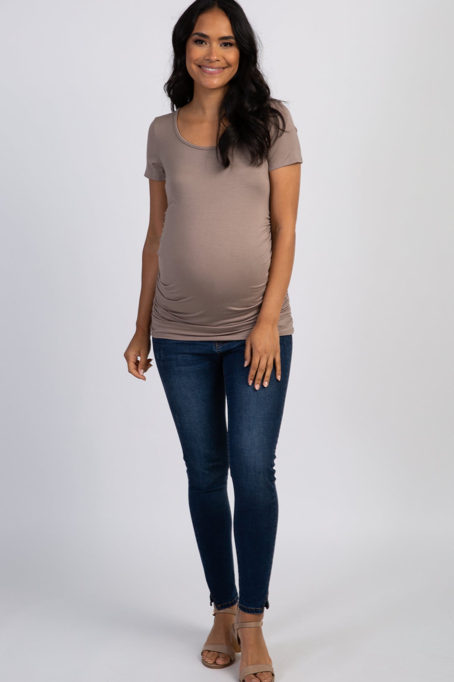 PinkBlush Taupe Basic Fitted Short Sleeve Maternity Top