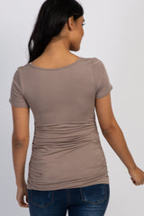 PinkBlush Taupe Basic Fitted Short Sleeve Maternity Top