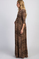 PinkBlush Brown Leopard Print Maternity/Nursing Wrap Maxi Dress