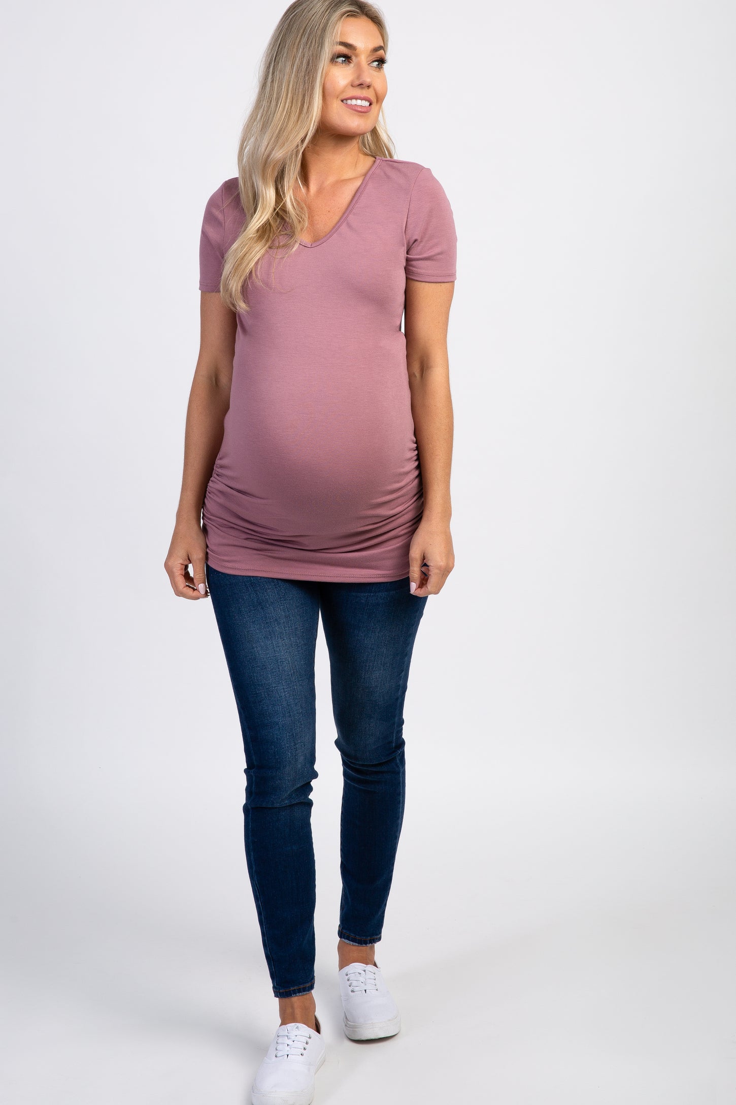 PinkBlush Mauve Ruched Short Sleeve Maternity Top