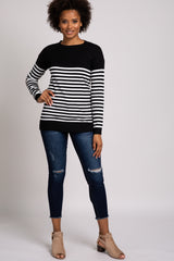 PinkBlush Black Striped Elbow Patch Knit Sweater