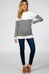 PinkBlush Ivory Striped Elbow Patch Knit Maternity Sweater