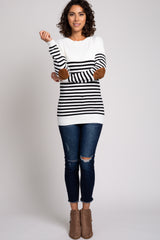 PinkBlush Ivory Striped Elbow Patch Knit Sweater