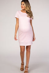 PinkBlush Pink Heathered Short Sleeve Fitted Maternity Dress