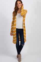 Mustard Striped Knit Long Cardigan
