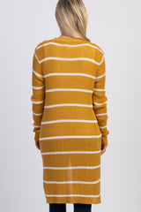 Mustard Striped Knit Long Maternity Cardigan