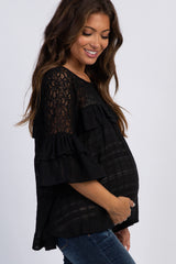 Black Lace Ruffle Maternity Top