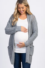 Grey Knit Long Sleeve Maternity Cardigan