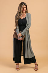Olive Ribbed Duster Cardigan