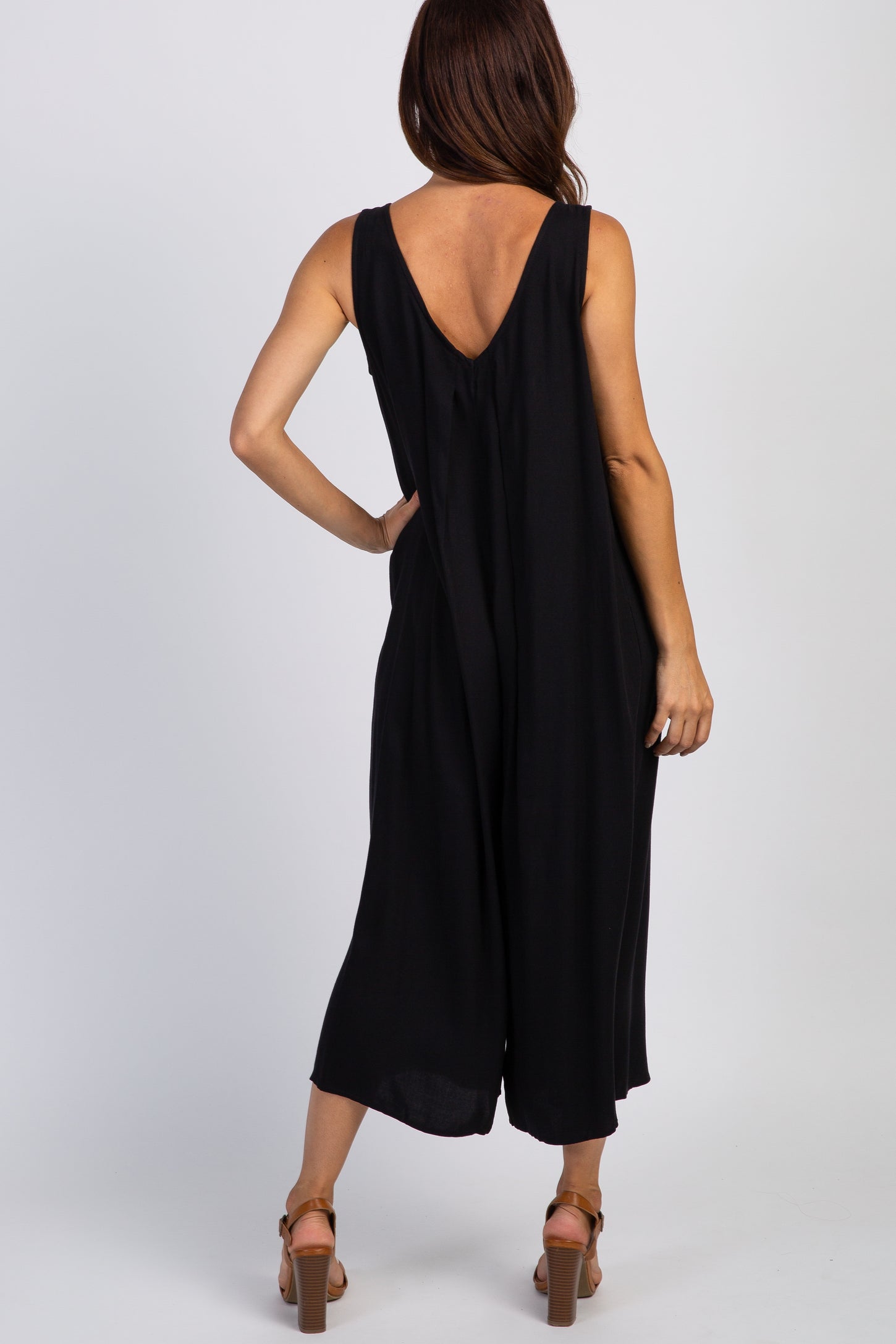 Black Sleeveless Button Front Cropped Jumpsuit