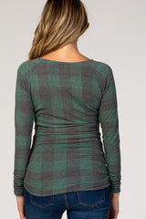Green Plaid Knit Ruched Maternity Top