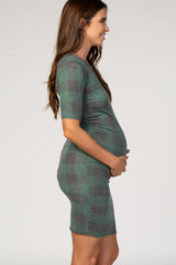 PinkBlush Green Plaid Fitted Maternity Dress