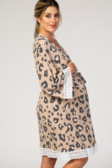 PinkBlush Taupe Animal Print Lace Trim Maternity Robe