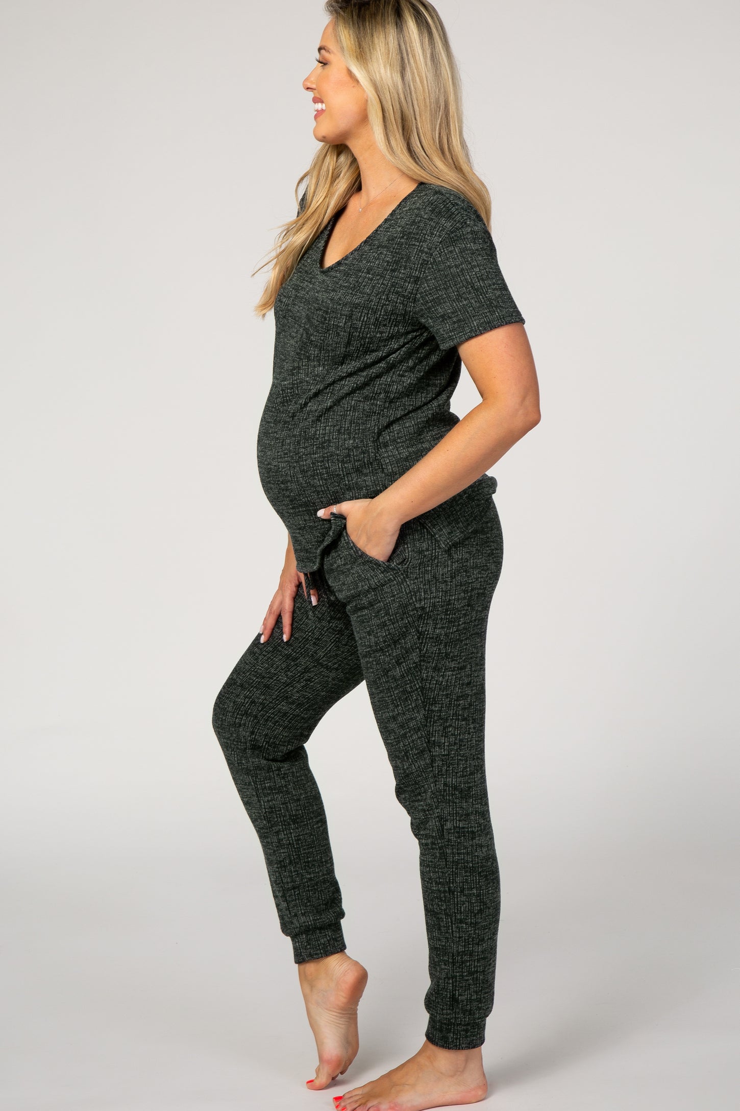 Forest Green Knit Short Sleeve Maternity Pajama Set