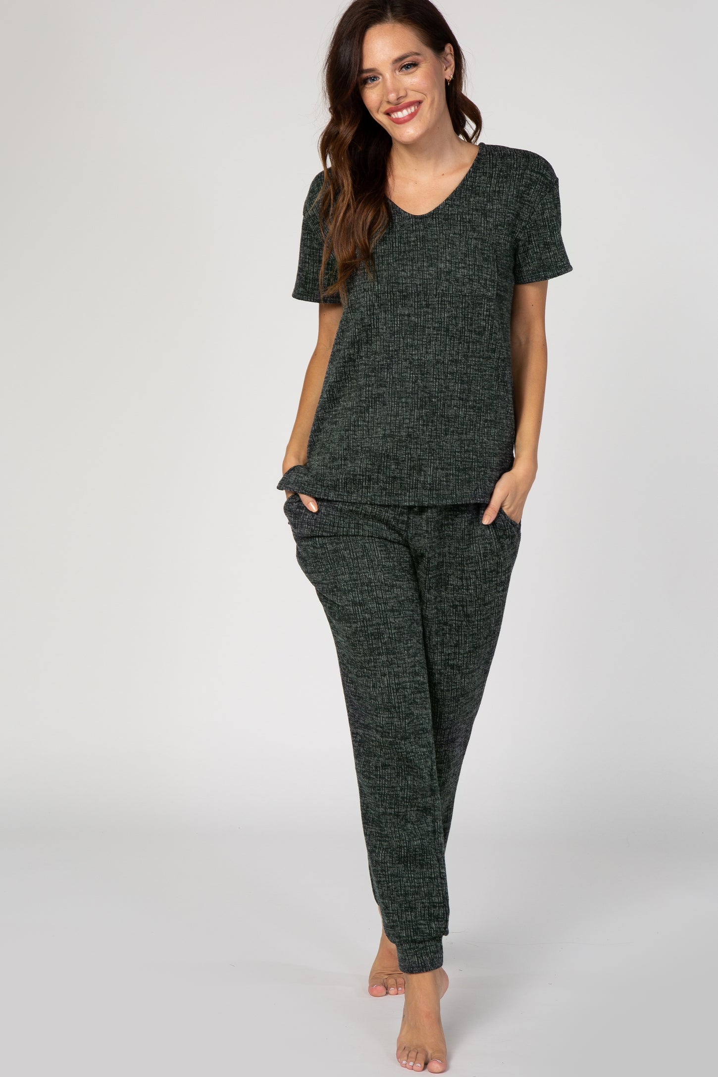 Olive Green Knit Short Sleeve Pajama Set