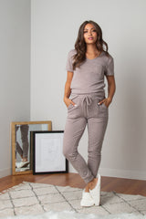PinkBlush Beige Knit Short Sleeve Maternity Pajama Set