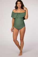 PinkBlush Olive Ruffle Trim Ruched One-Piece Maternity Swimsuit
