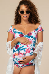 PinkBlush Ivory Floral Off Shoulder Maternity One-Piece Swimsuit