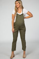 Olive Front Tie Maternity Overalls