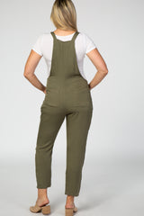 Olive Front Tie Maternity Overalls