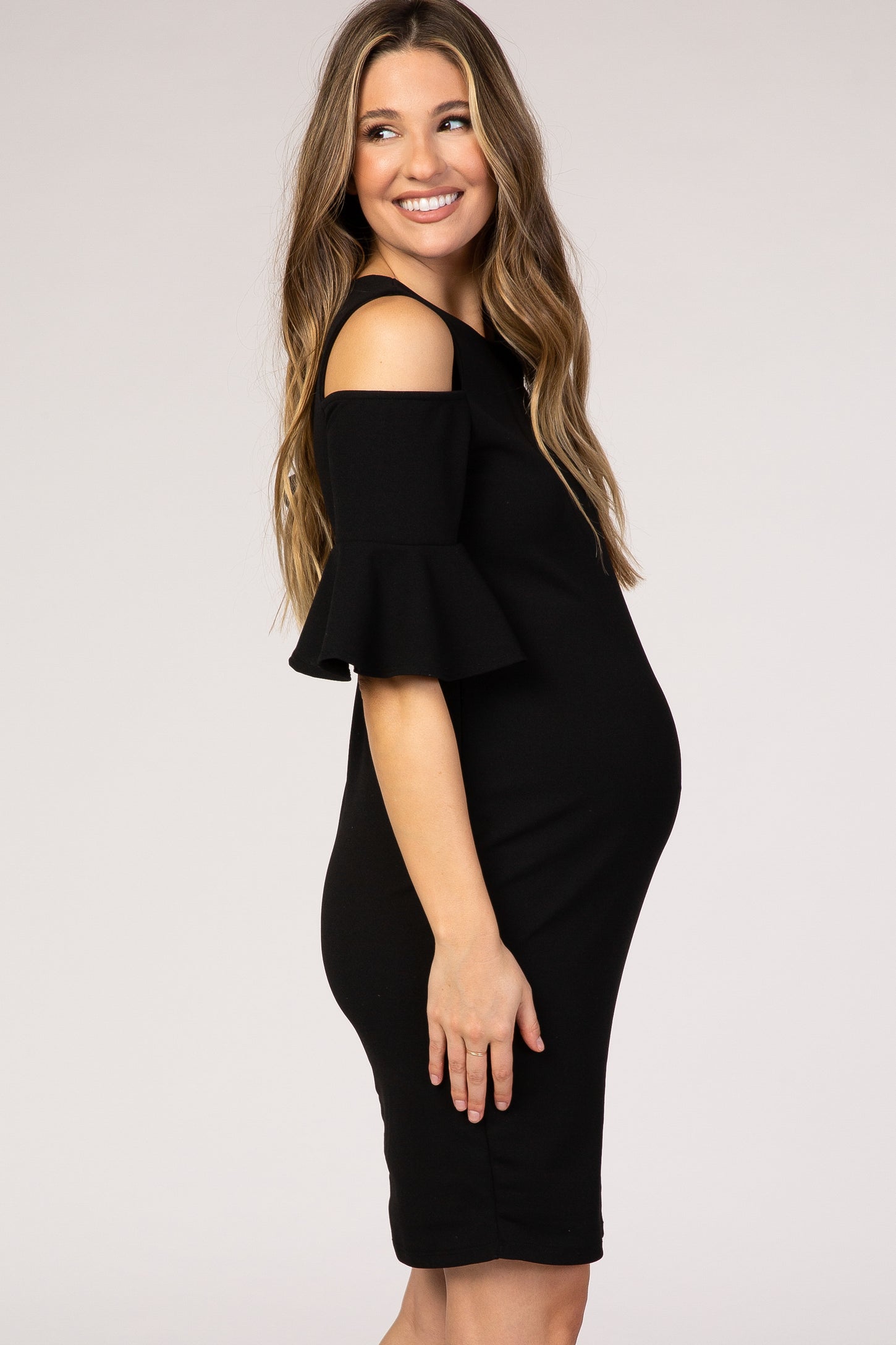 Black Cold Shoulder Fitted Maternity Dress
