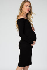 Black Long Sleeve Off Shoulder Maternity Dress