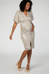 PinkBlush Gold Sequin Front Slit Wrap Maternity Dress