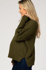 Olive Turtleneck Maternity Sweater