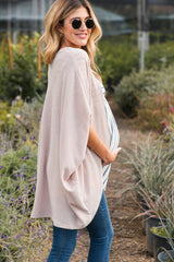 Beige Solid Ribbed Draped Maternity Cardigan