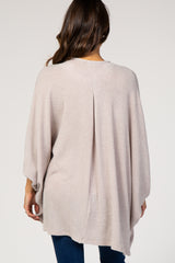 Beige Solid Ribbed Draped Maternity Cardigan