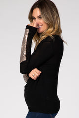 Black Sequin Sleeve Knit Sweater