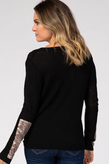 Black Sequin Sleeve Knit Sweater