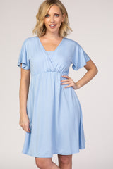 PinkBlush Light Blue Short Sleeve Empire Waist Wrap Nursing Maternity Dress