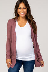 Mauve Waffle Knit Button Front Maternity Top