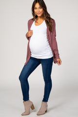 Mauve Waffle Knit Button Front Maternity Top