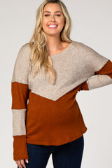 Rust Two-Tone Long Sleeve Knit Maternity Top
