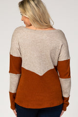 Rust Two-Tone Long Sleeve Knit Maternity Top
