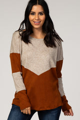 Rust Two-Tone Long Sleeve Knit Top