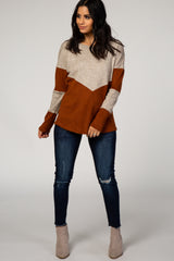 Rust Two-Tone Long Sleeve Knit Top