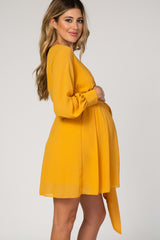 Yellow Chiffon Maternity Wrap Dress