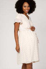 Cream Swiss Dot Tie Front Maternity Wrap Dress