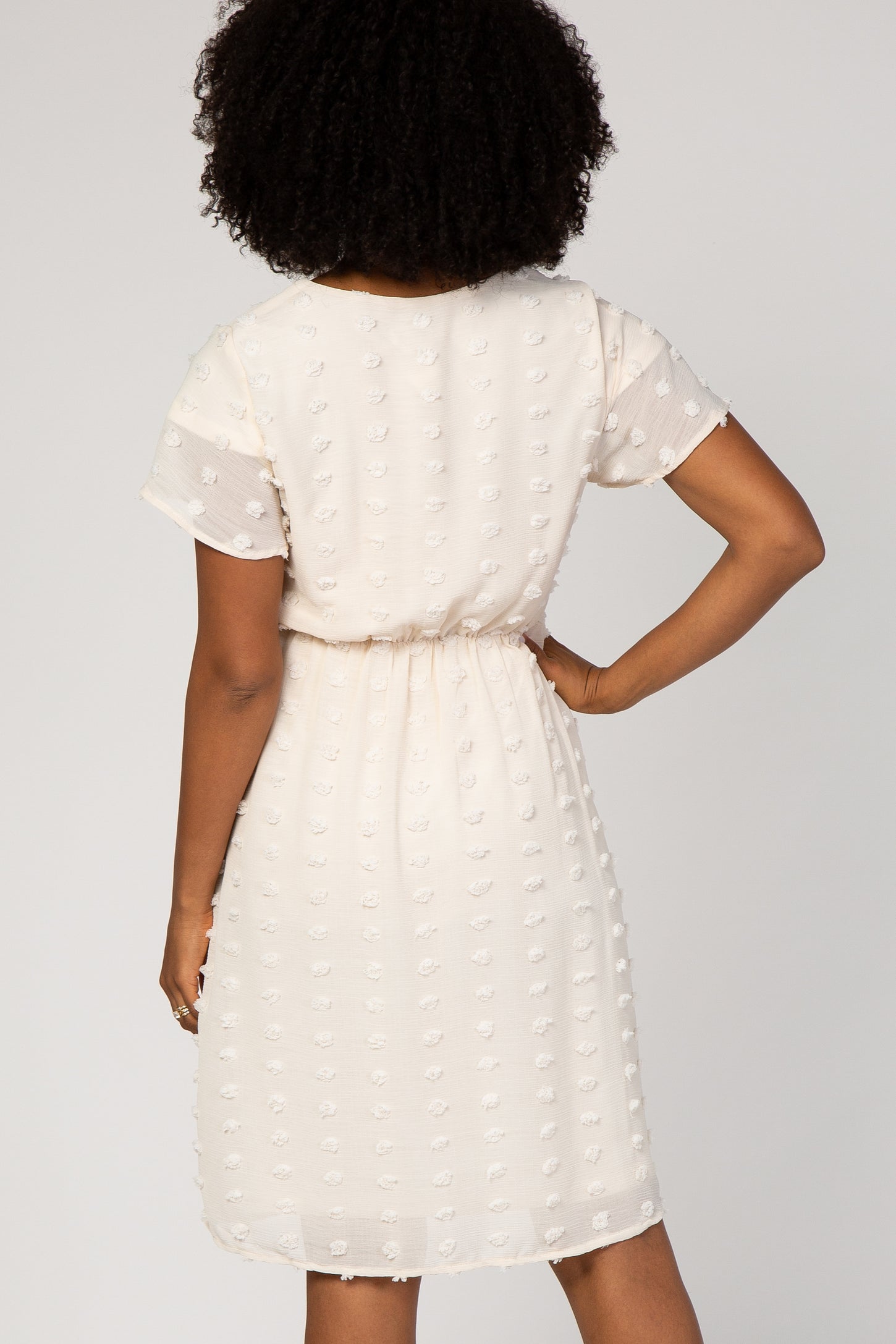 Cream Swiss Dot Tie Front Maternity Wrap Dress PinkBlush