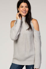 Grey Cold Shoulder Solid Color Maternity Sweater