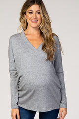 Heather Grey Dolman Sleeve V-Neck Maternity Top