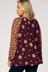 Plum Floral Tie Front Puff Sleeve Maternity Blouse