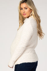 Ivory Fuzzy Mock Neck Hi-Low Maternity Sweater