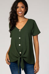 Olive Button Tie Front Maternity Top